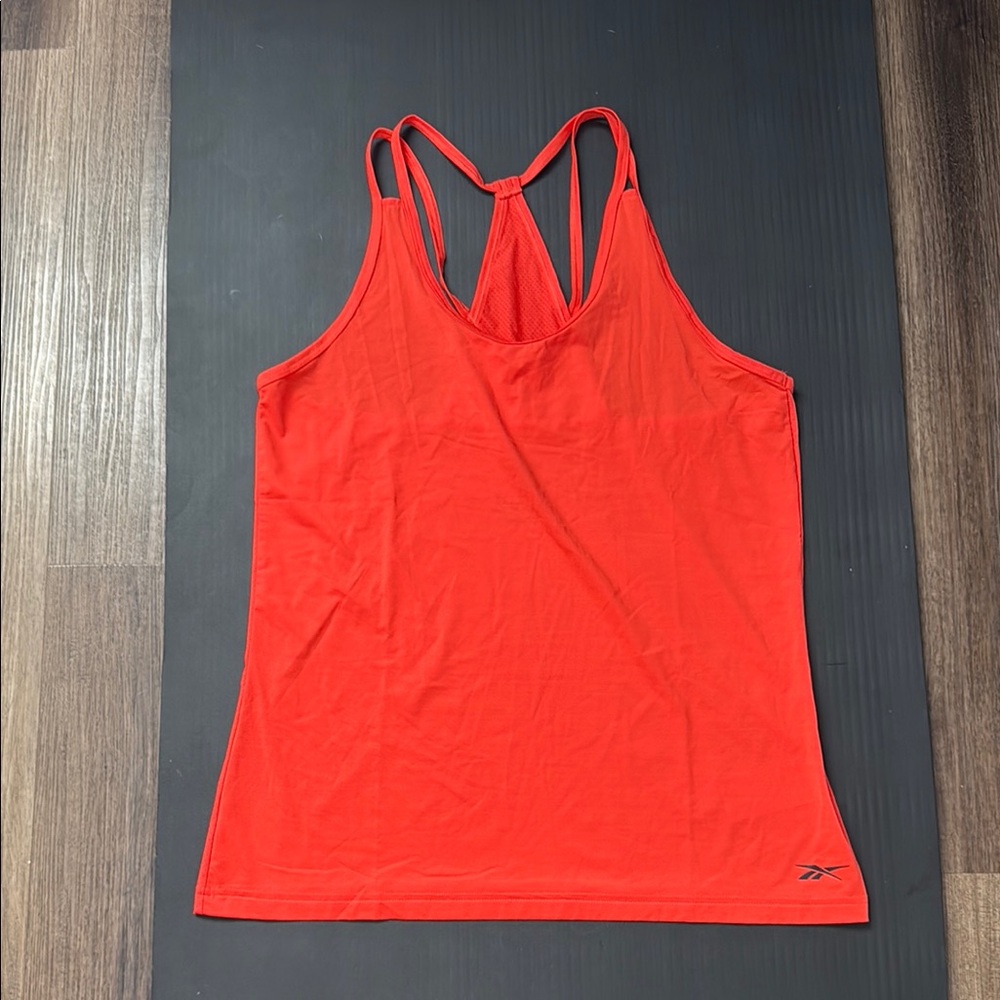 Reebok Orange Fitted Asymmetrical Tank Top